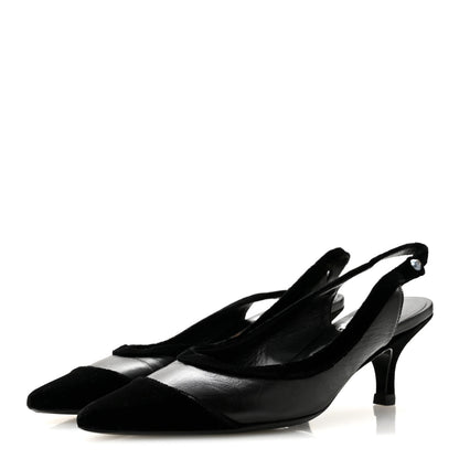 Chanel Velvet Lambskin Pearl CC Slingback Pumps 36 Black 4 of 9