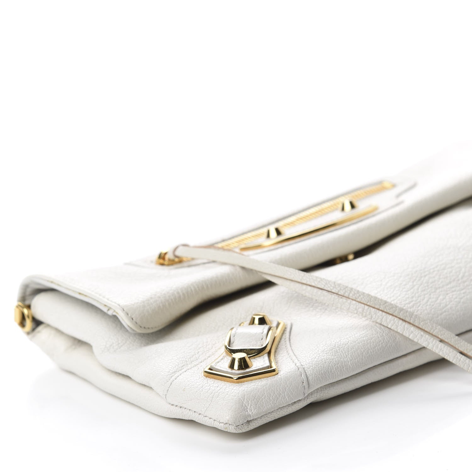 Balenciaga Chevre Gold Metallic Edge Hardware Envelope Clutch White 6 of 10