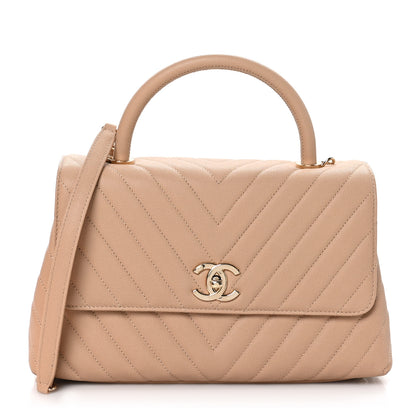 Chanel Caviar Chevron Quilted Small Coco Handle Flap Beige 1 of 11