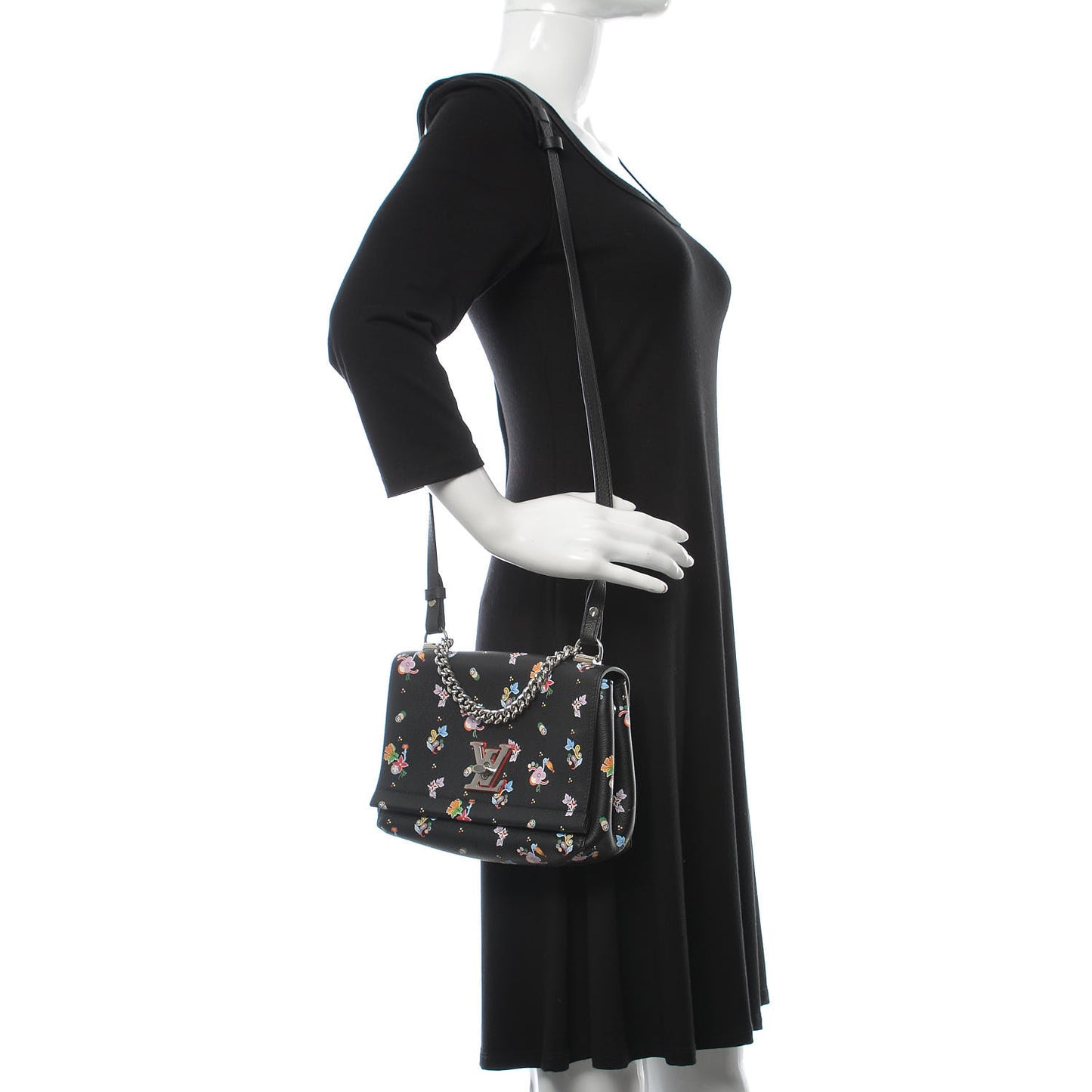 Soft Calfskin Lockme II Floral Chain Bag BB Black