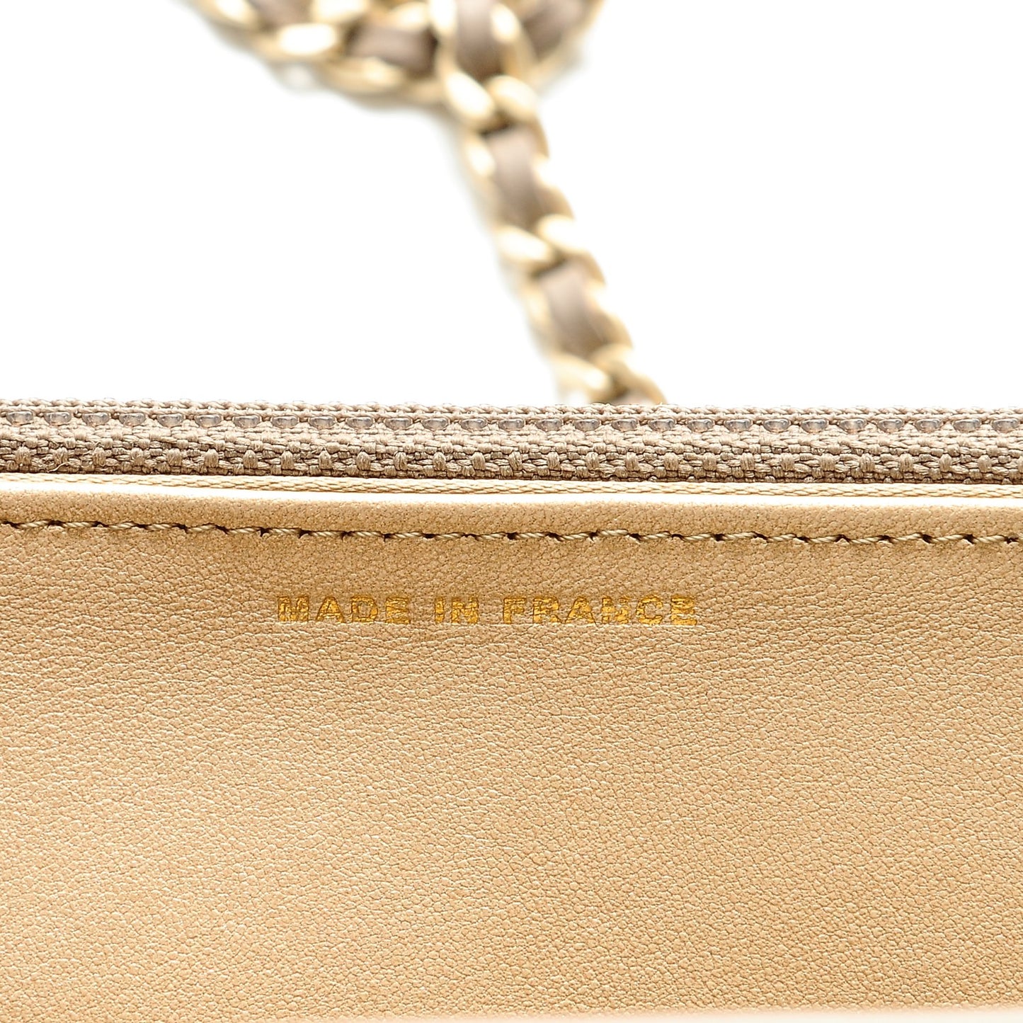 Lambskin Camellia Embossed Wallet on Chain WOC Beige
