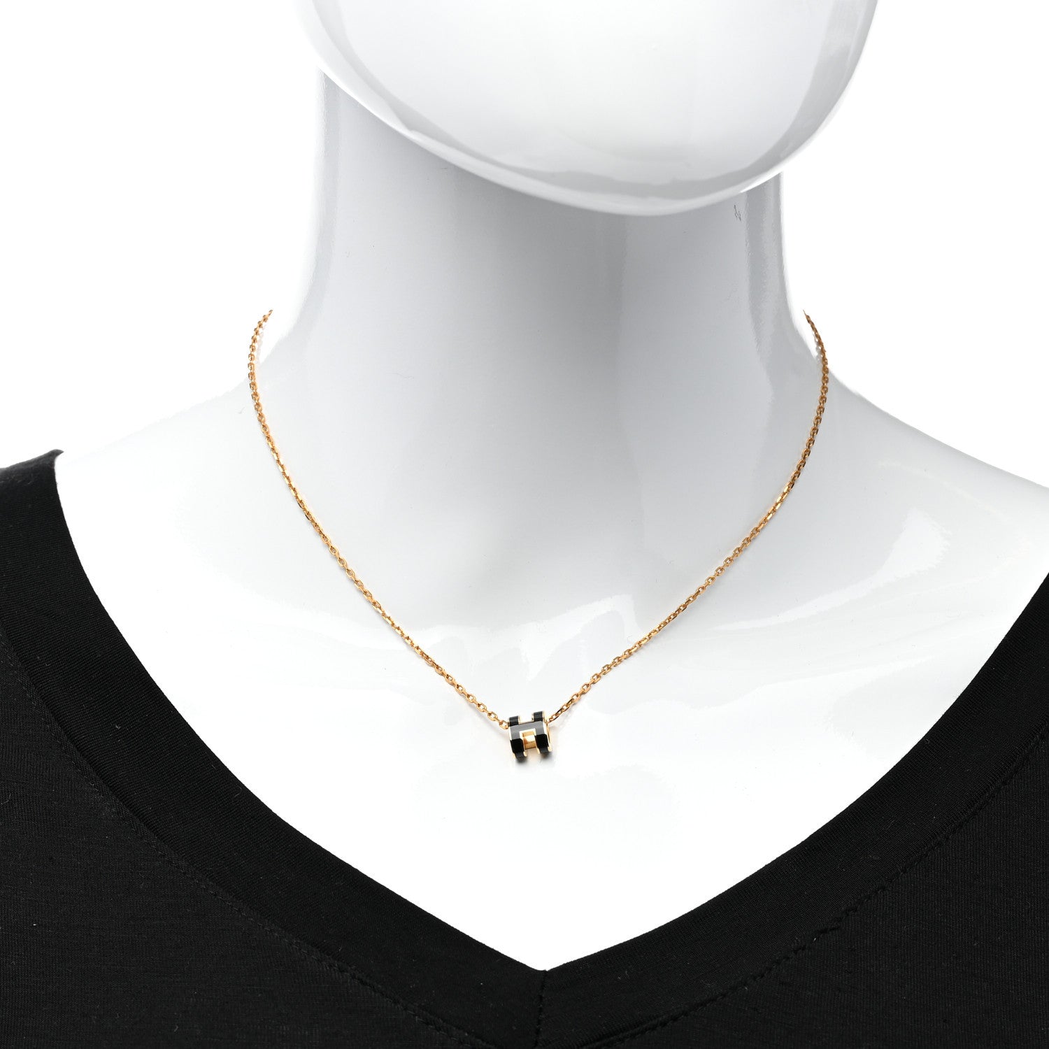 Hermes Lacquered Gold Mini Pop H Pendant Necklace Black 2 of 5