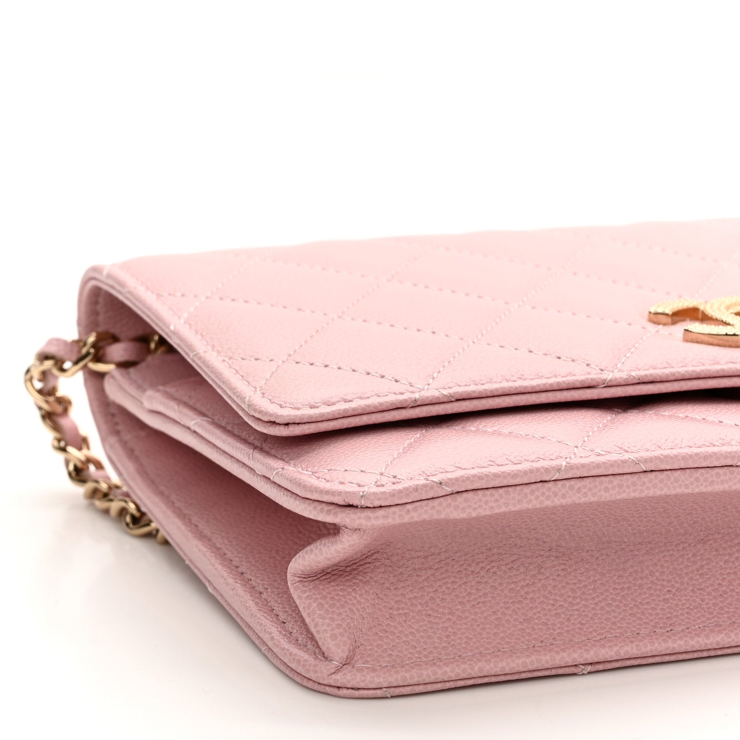Caviar Quilted Studded CC Wallet on Chain WOC Light Pink