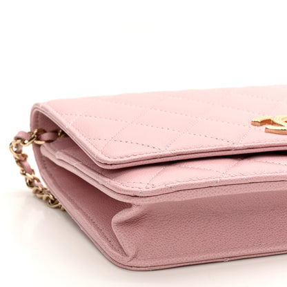 Chanel Caviar Quilted Studded CC Wallet on Chain WOC Light Pink 9 of 11