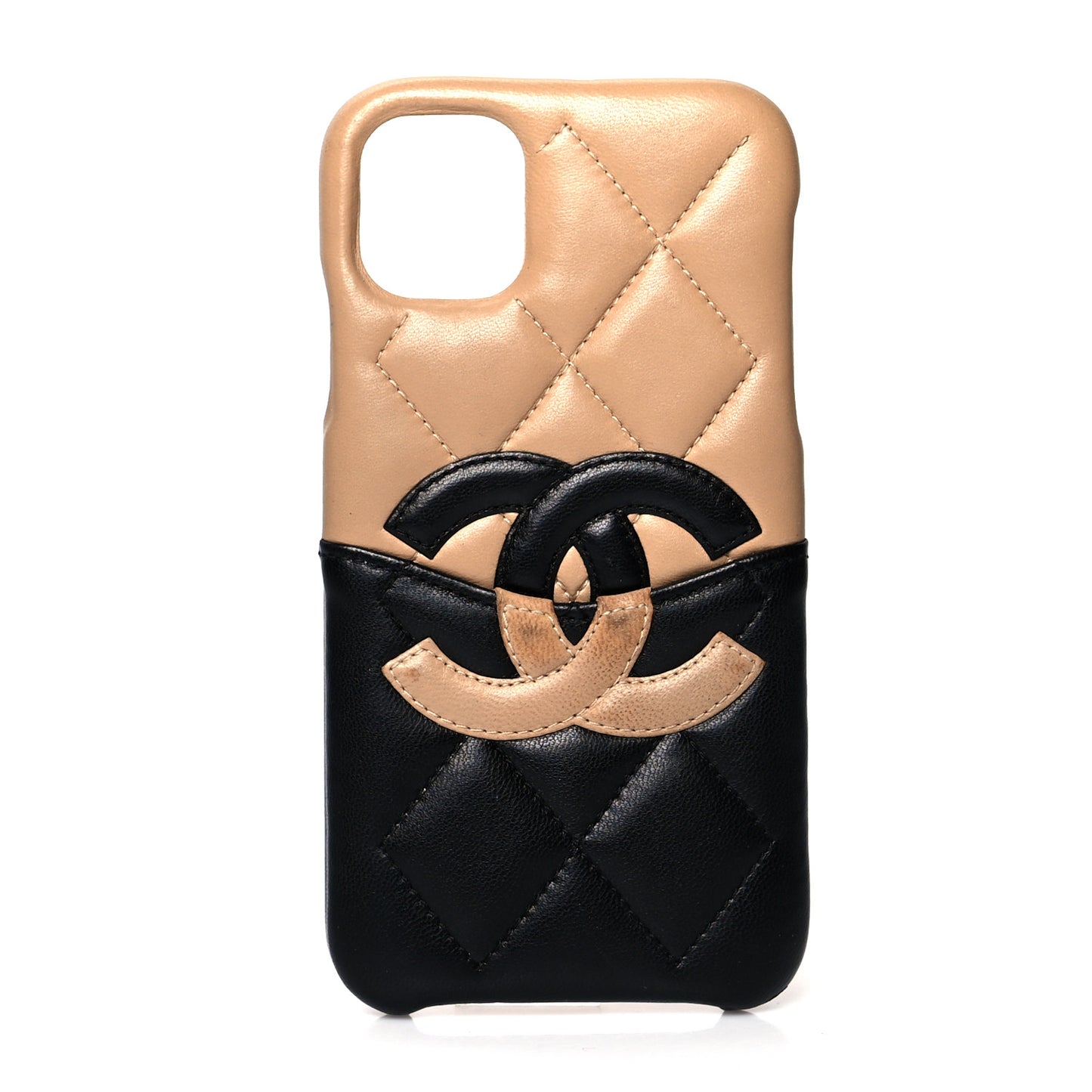 Lambskin Quilted CC iPhone XI Pro Case Beige Black