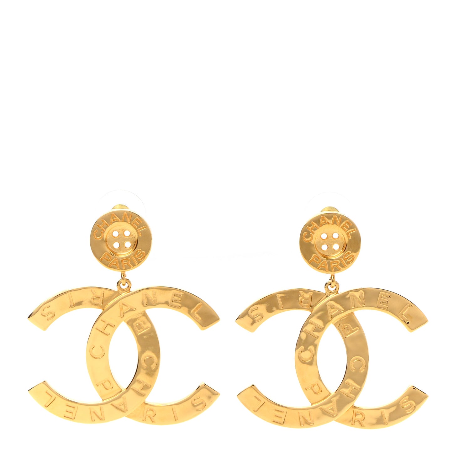 Metal Large Paris Button Earrings Gold