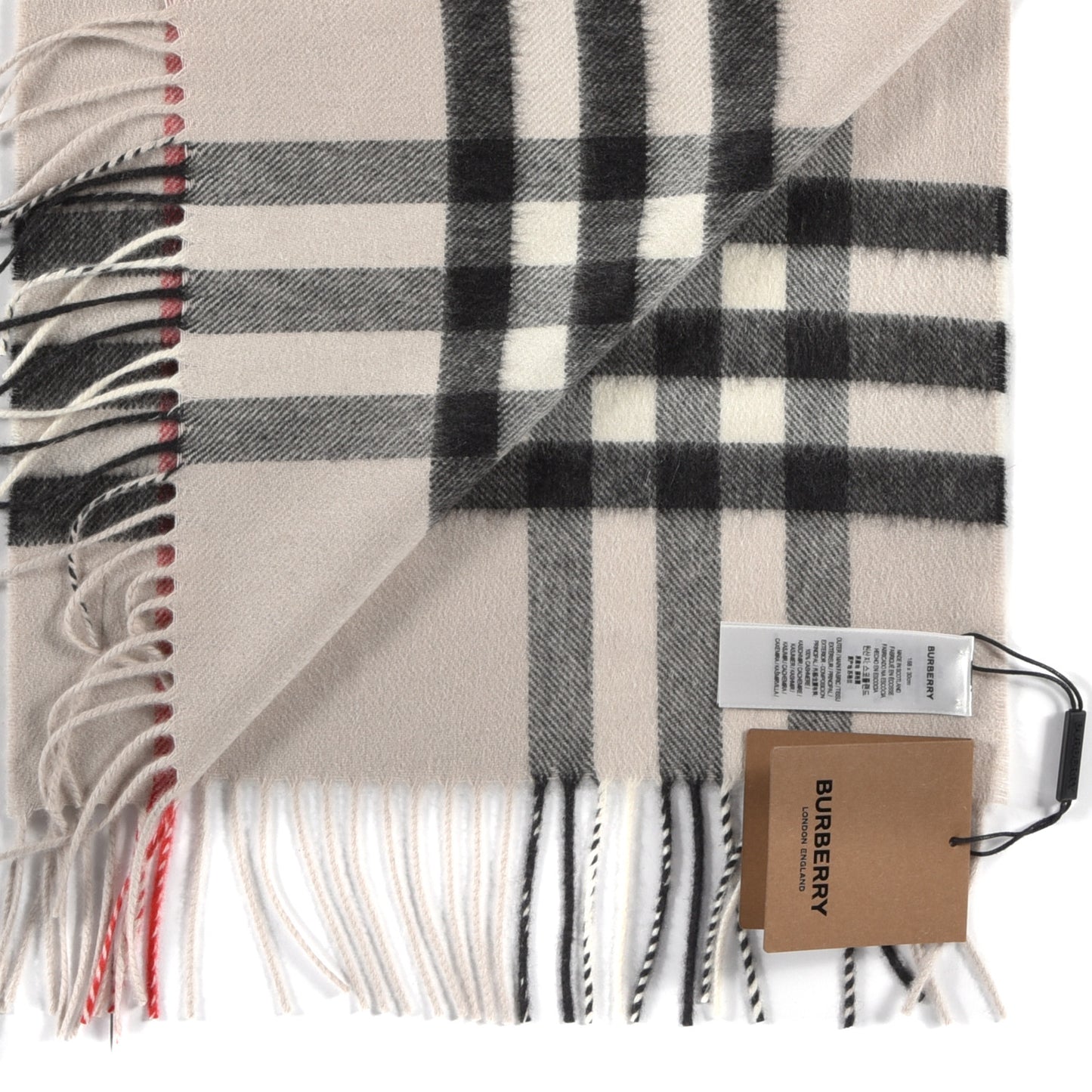 Cashmere Giant Icon Check Fringe Scarf Stone Check