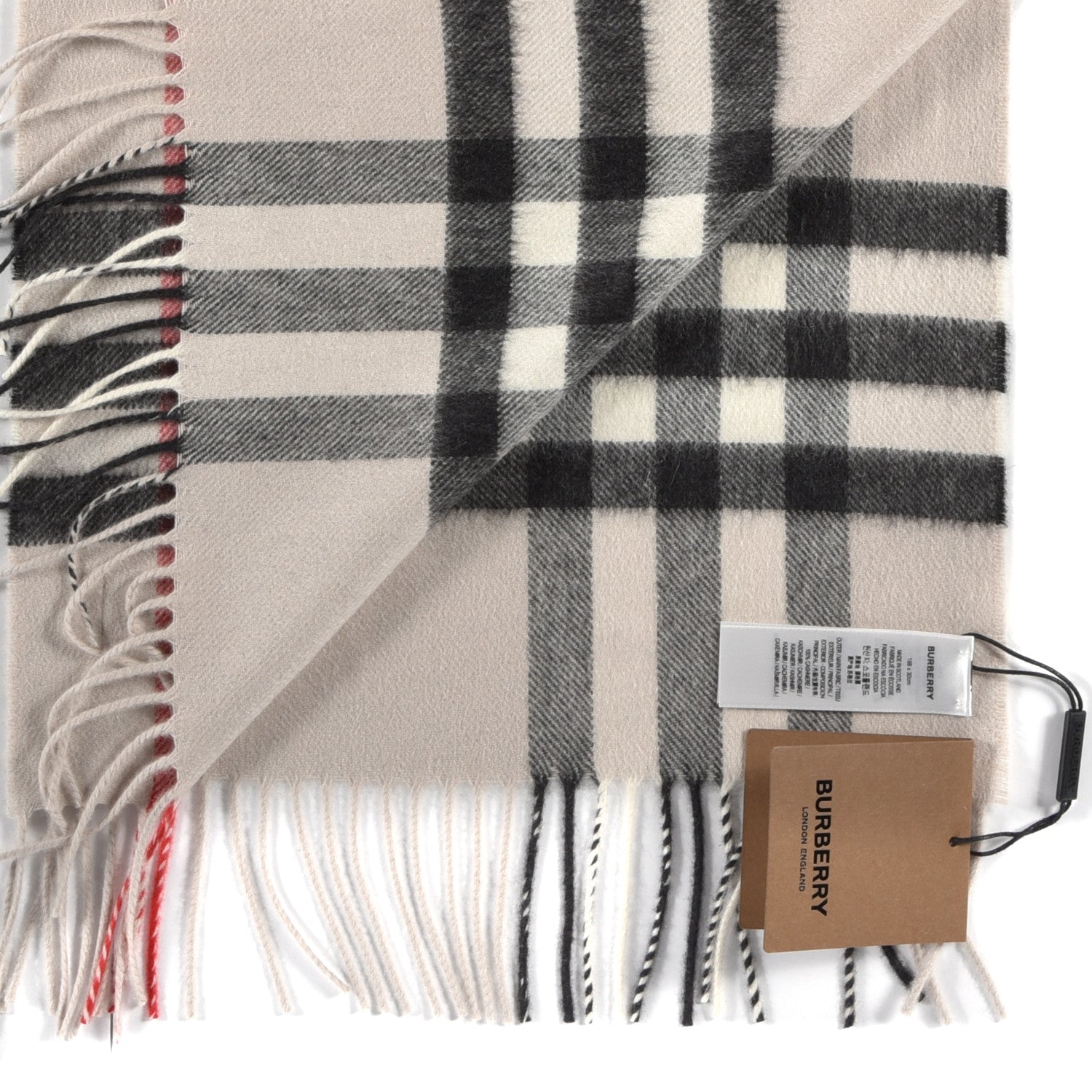 Burberry Cashmere Giant Icon Check Fringe Scarf Stone Check 3 of 4