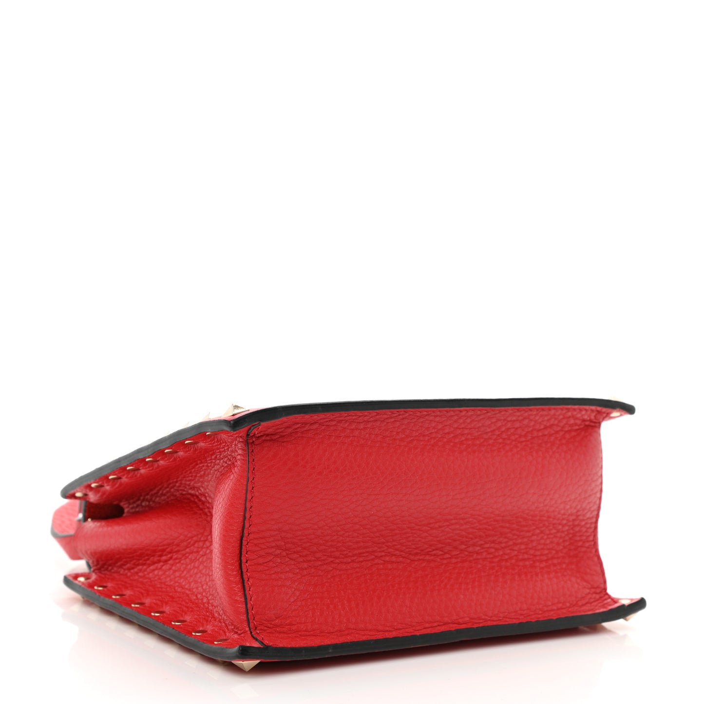 Pebbled Calfskin Rockstud Overlay Flap Top Handle Bag Rouge Pur