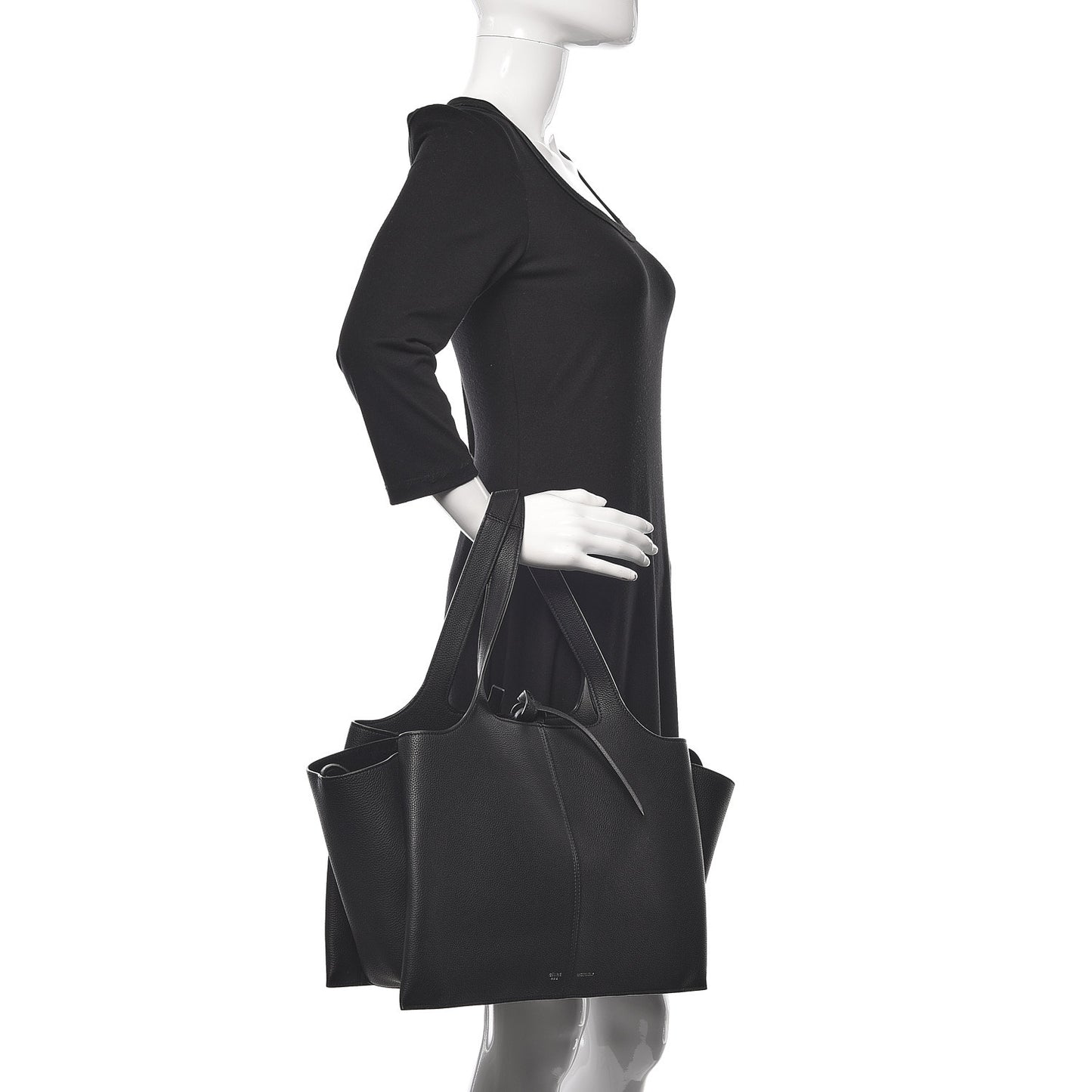 Baby Grained Calfskin Medium Tri-Fold Bag Black