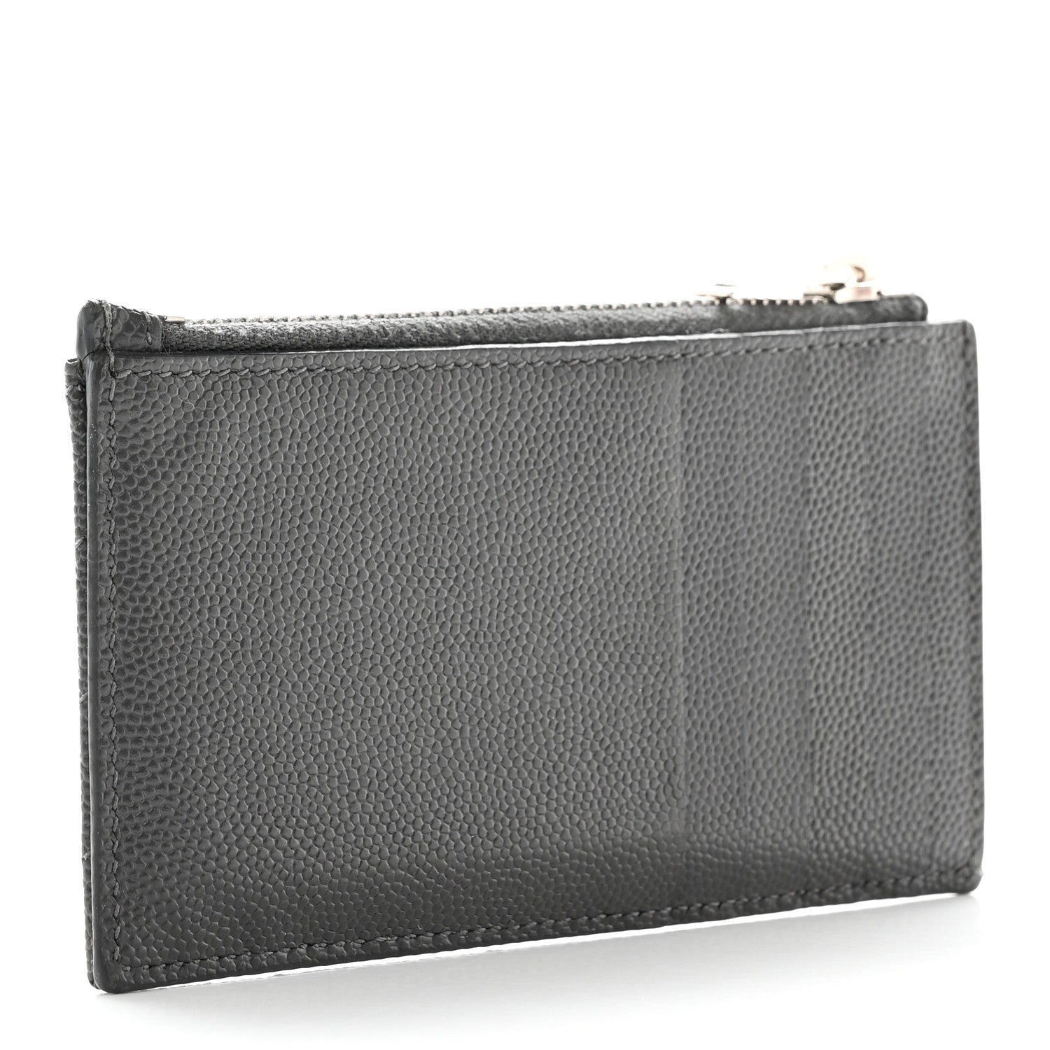Saint Laurent Grain De Poudre Matelasse Chevron Monogram Fragments Zippered Card Case Coal 3 of 9