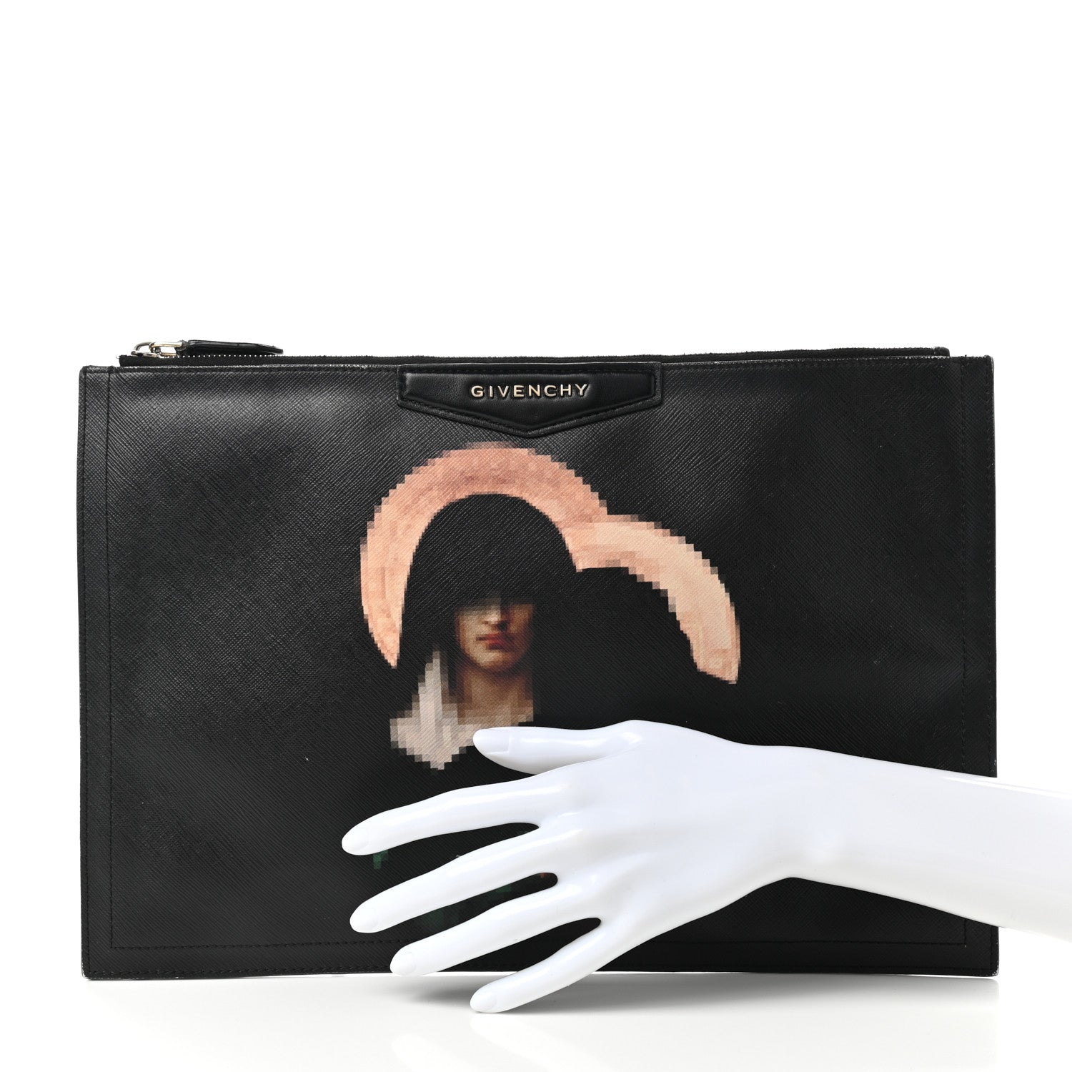 Givenchy Textured Coated Canvas Pixel Madonna Print Medium Cosmetic Pouch Black 2 of 18