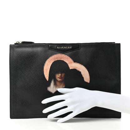 Givenchy Textured Coated Canvas Pixel Madonna Print Medium Cosmetic Pouch Black 2 of 18