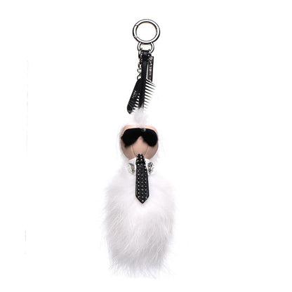 Fendi Fox Goat Mink Fur Nappa Crystal Studded Mini Karlito Tuxedo Bag Charm White Multicolor 1 of 6