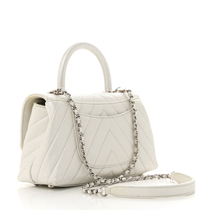 Chanel Iridescent Caviar Chevron Quilted Mini Coco Handle Flap White 3 of 14