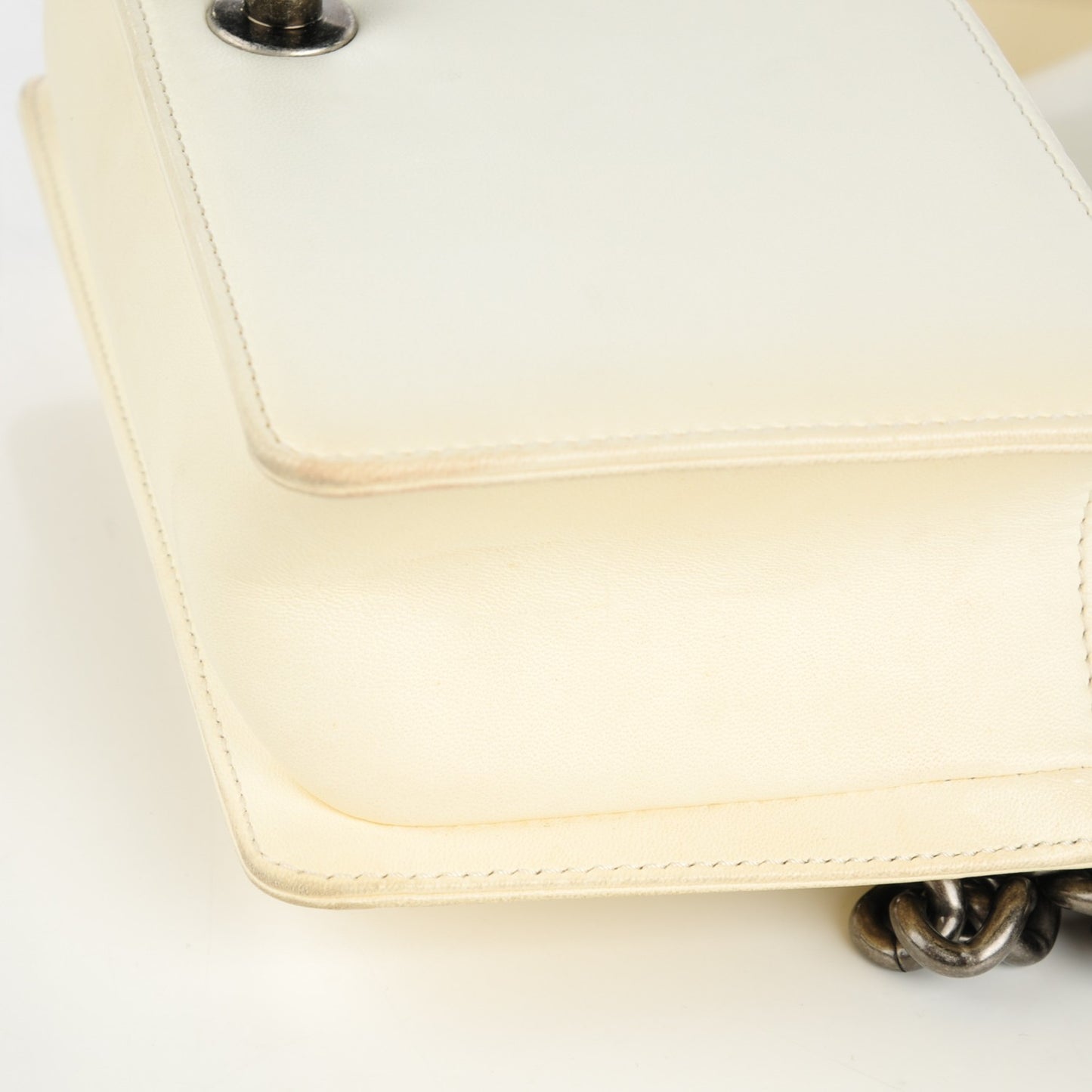 Lambskin Quilted Small Boy Flap White