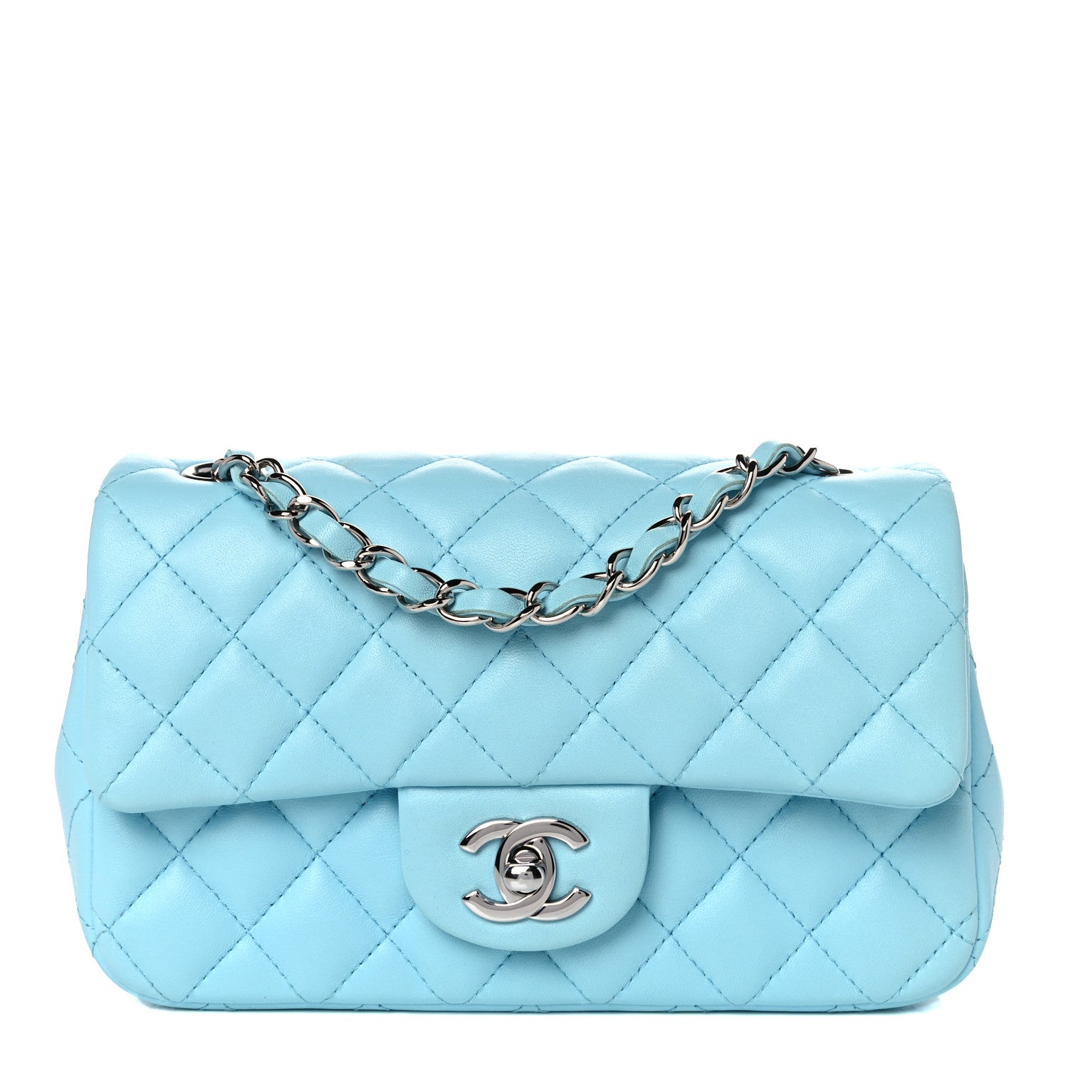 Chanel Lambskin Quilted Mini Rectangular Flap Neon Blue 1 of 15