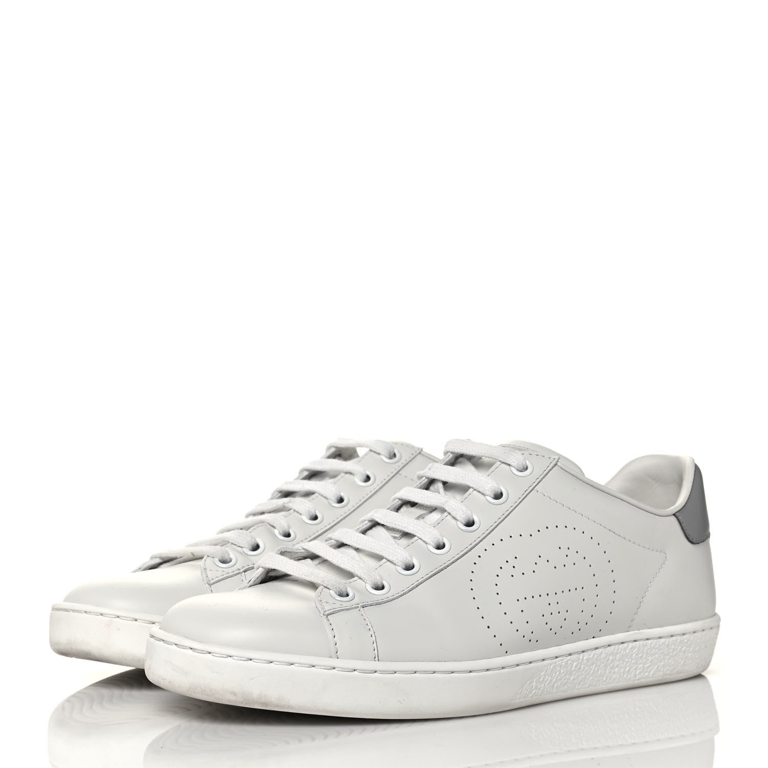 Gucci Calfskin Interlocking G Perforated Womens Ace Sneakers 38 White Grey Sky 3 of 8