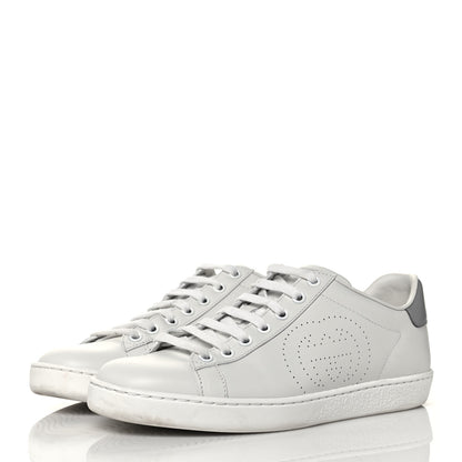 Gucci Calfskin Interlocking G Perforated Womens Ace Sneakers 38 White Grey Sky 3 of 8