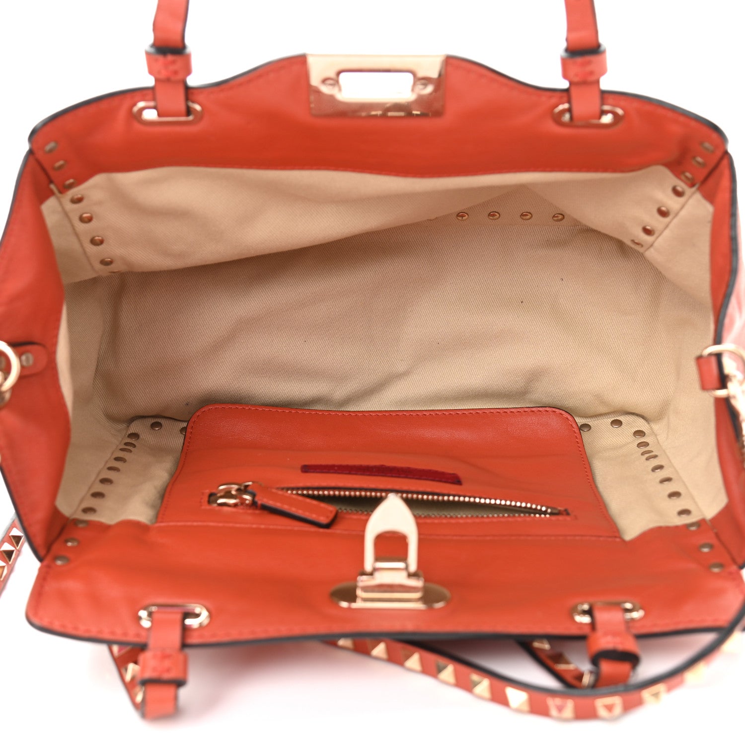 Valentino Garavani Vitello Small Rockstud Tote English Red 4 of 9