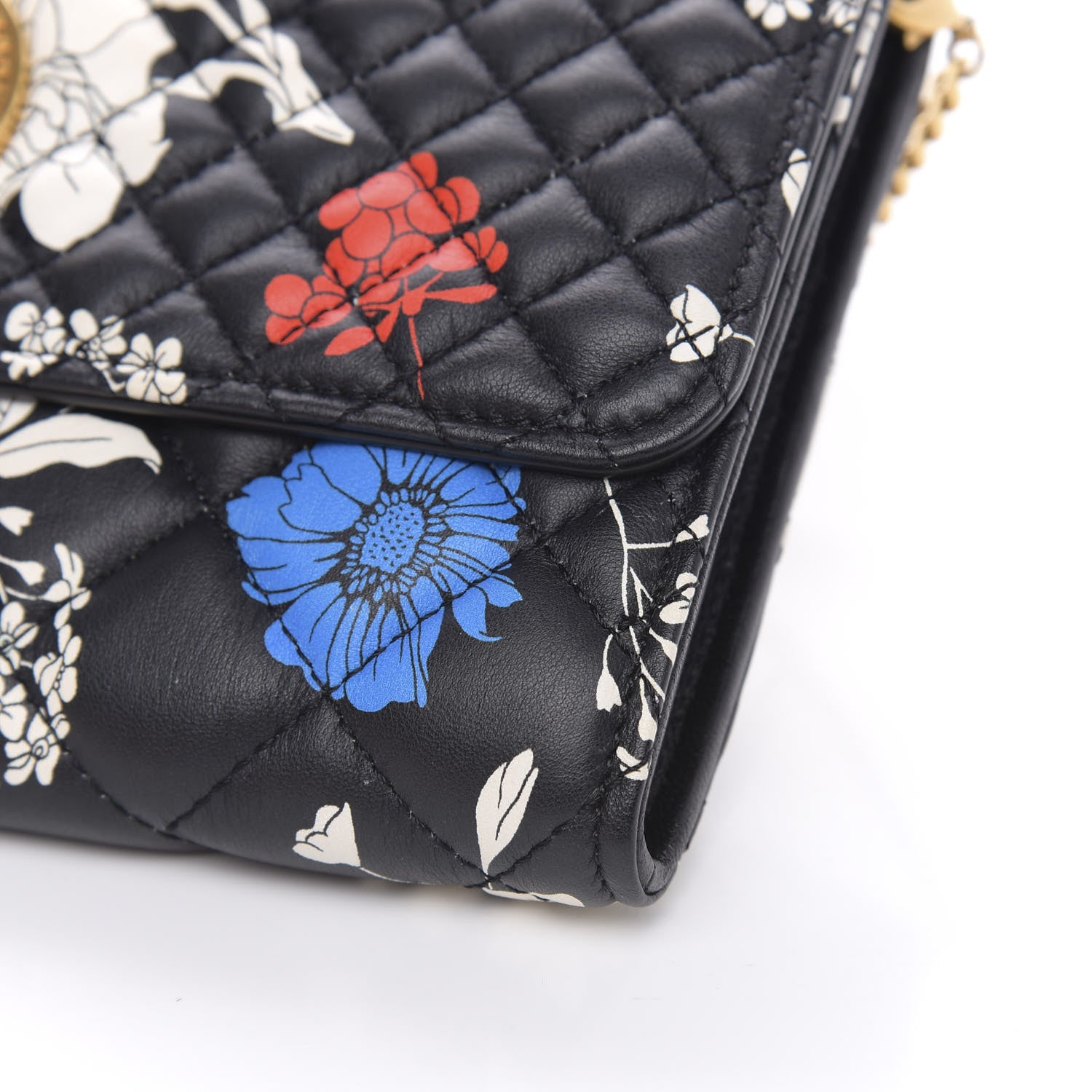 Versace Calfskin Icon Bouquet Quilted Wallet On Chain Crossbody Black 9 of 11