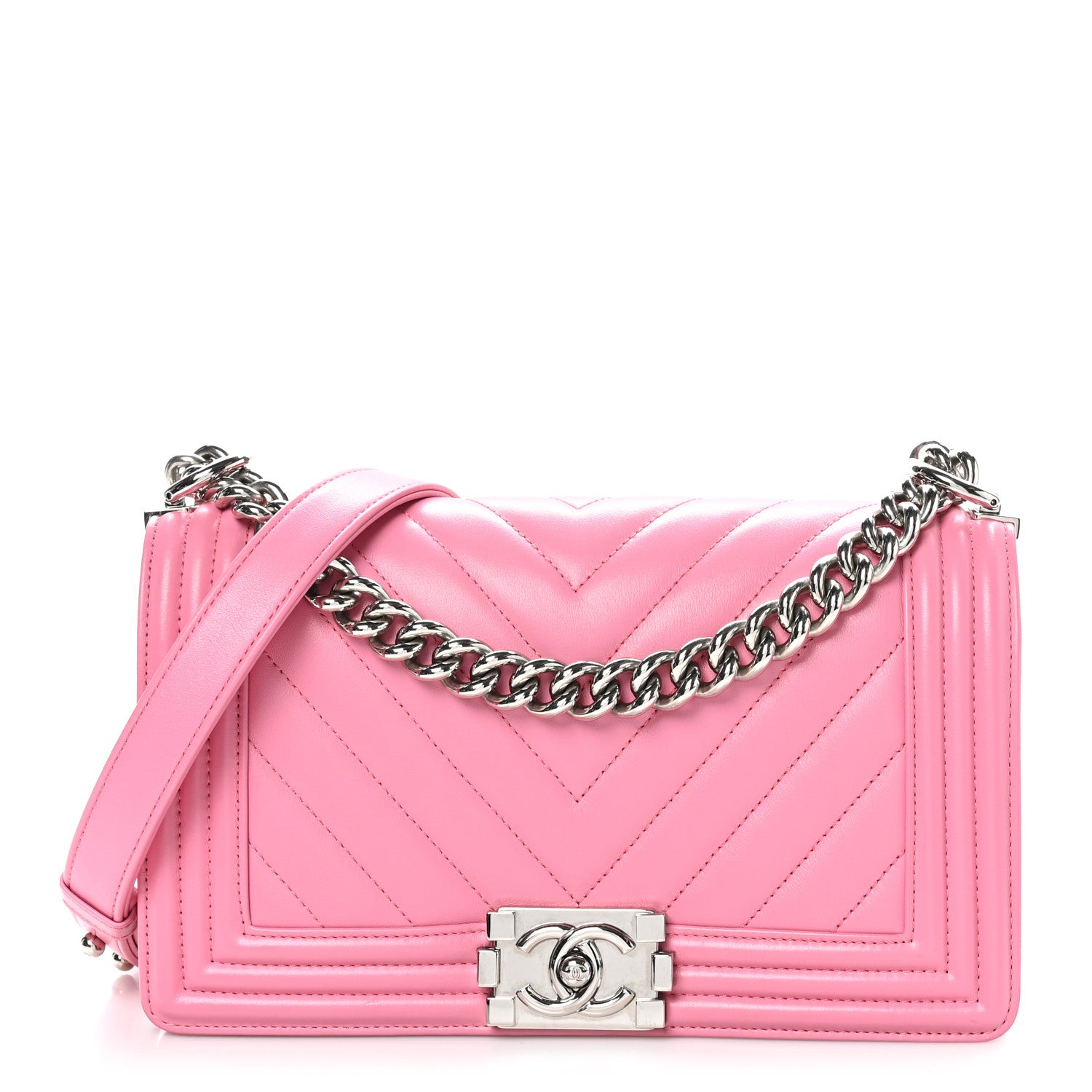 Chanel Lambskin Chevron Quilted Medium Boy Flap Pink 1 of 10