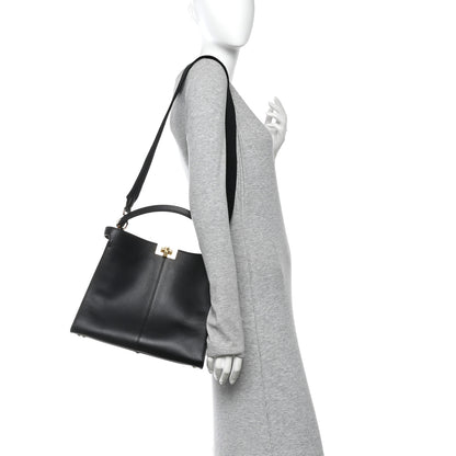 Fendi Vitello Seta Glazed Fabric FF 1974 Medium Peekaboo X-Lite Black Mogano Panna 2 of 10