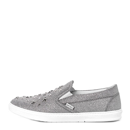 Jimmy Choo Fine Glitter Suede Mens Grove Sneakers 45 Silver 1 of 9