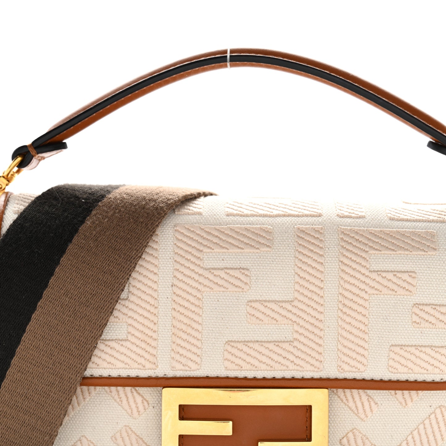 Canvas Vitello King Bi-Color Strap FF Embroidered Mini Baguette Grezzo Brandy Cuoio