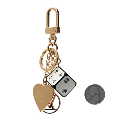 Louis Vuitton Metal Resin Game On Dice and Heart Charm Key Holder Gold 2 of 3