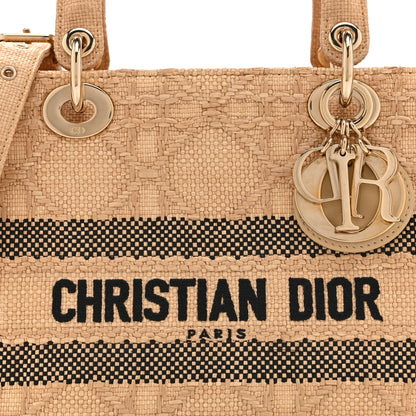 Christian Dior Raffia Woven Cannage Embroidered Medium Lady D-Lite Natural Black 8 of 10