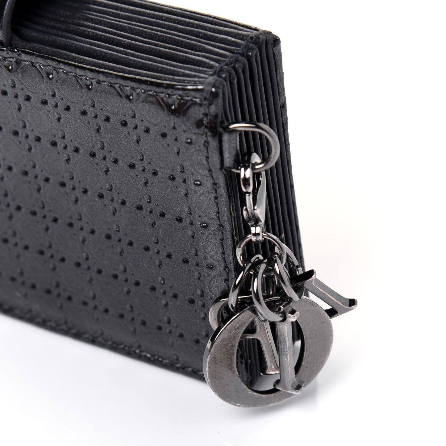 Metallic Patent Micro-Cannage Lady Dior 5-Gusset Card Holder Onyx Black