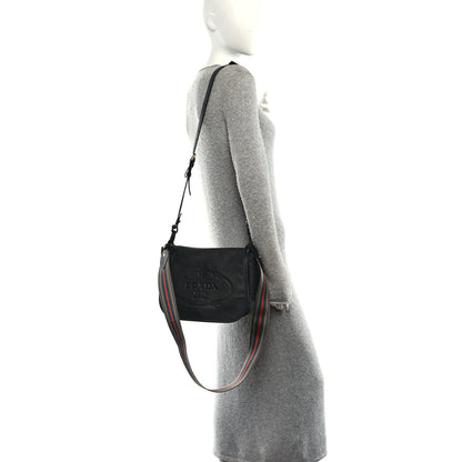 Prada Vitello Daino Embossed Logo Flap Shoulder Bag Black 2 of 11