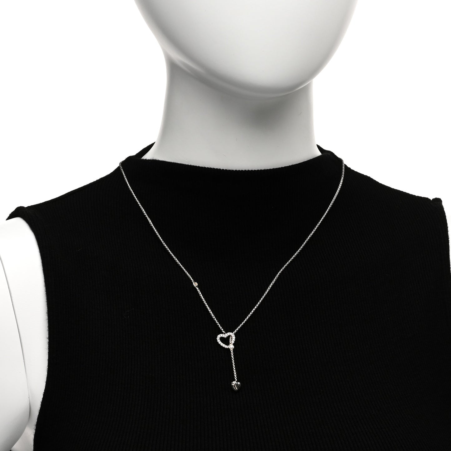 Sterling Silver Diamond Cable Heart Y Necklace