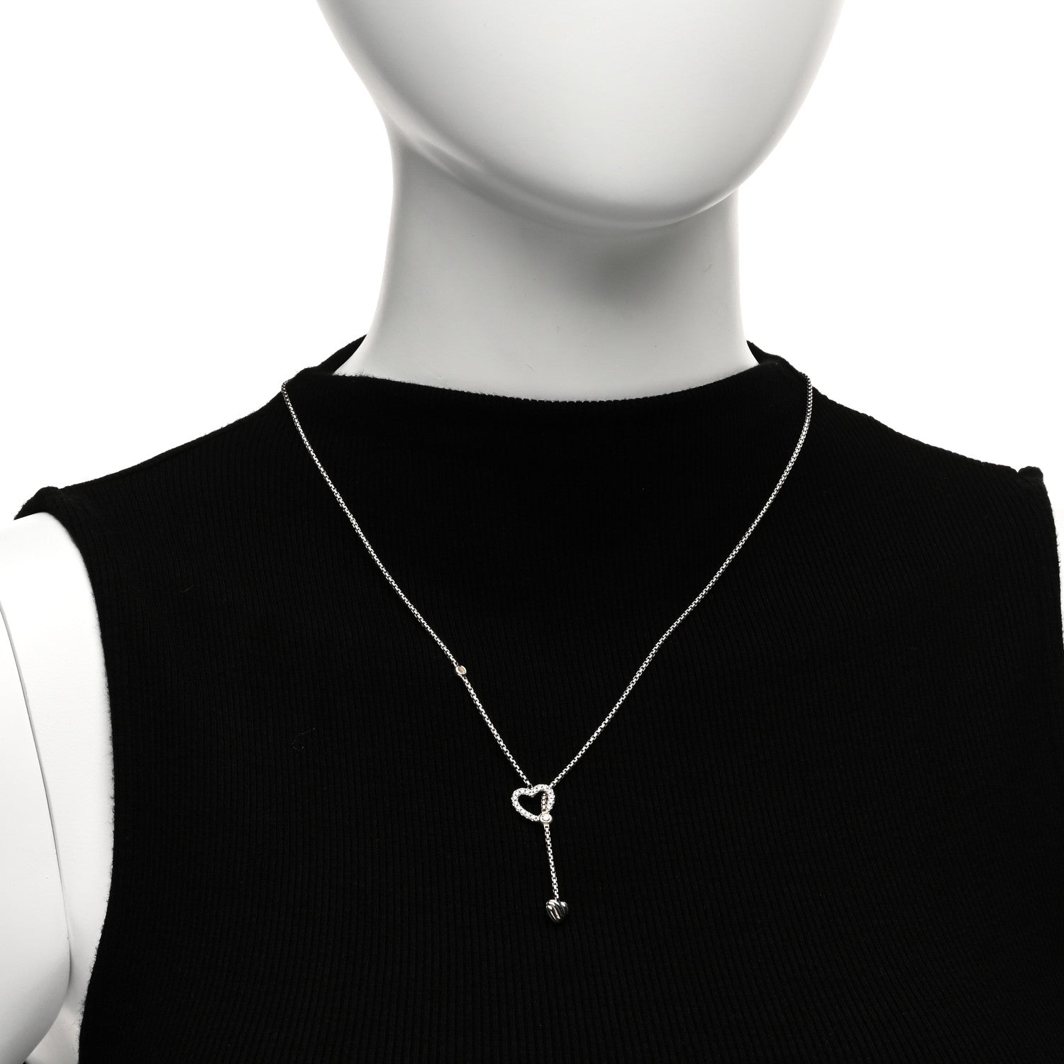 David Yurman Sterling Silver Diamond Cable Heart Y Necklace 2 of 5