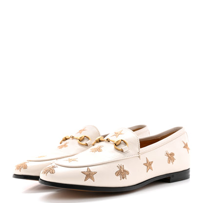Gucci Goatskin Bee Star Embroidered Womens Jordaan Loafers 36.5 Mystic White 3 of 17