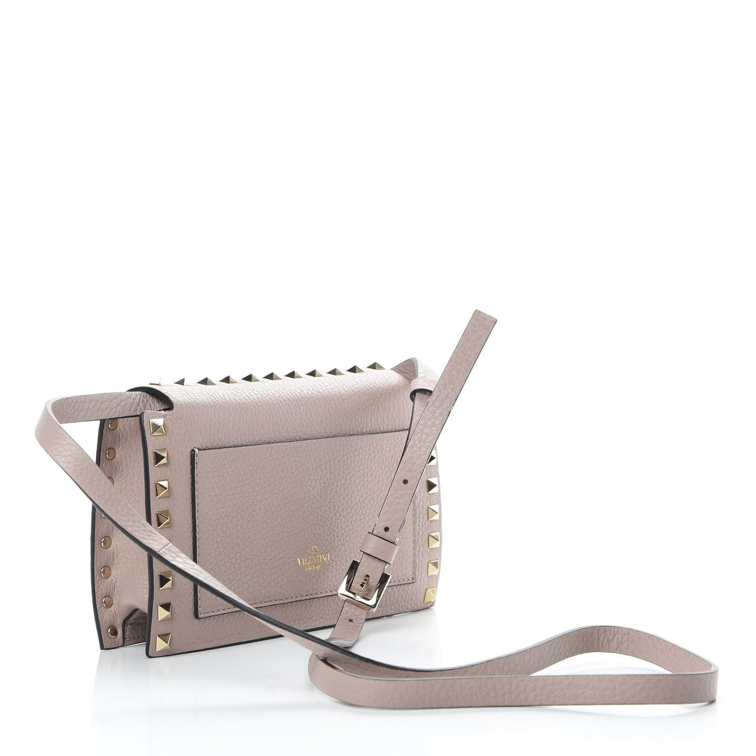 Valentino Garavani Pebbled Calfskin Small Rockstud Overlay Flap Shoulder Bag Poudre 3 of 12