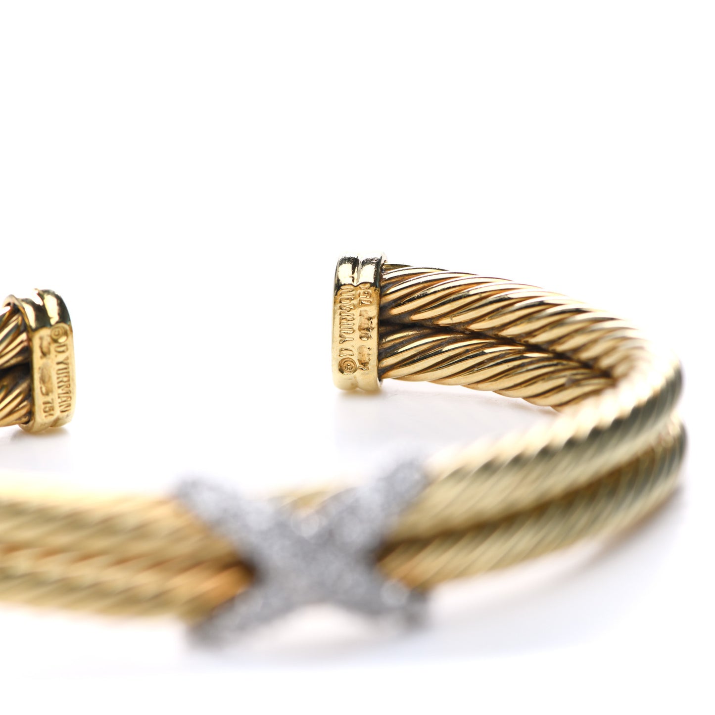 18K Yellow Gold Diamond X Station Double Cable Bracelet