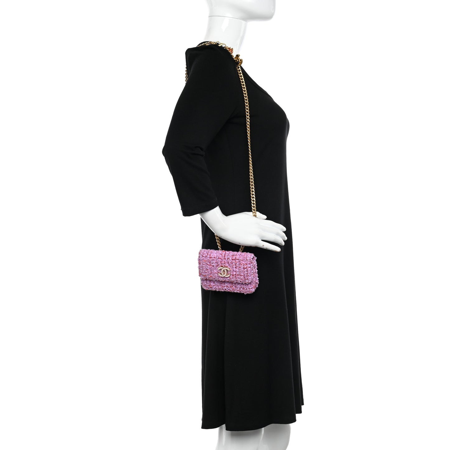Tweed Enamel Quilted Pending CC Flap Belt Bag Pink Purple