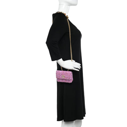 Chanel Tweed Enamel Quilted Pending CC Flap Belt Bag Pink Purple 2 of 10