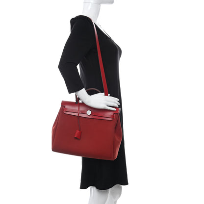 Hermes Toile Officier Vache Hunter Verso Herbag Zip Retourne 31 PM Rouge Venetian Rouge Piment Rose Extreme 2 of 11