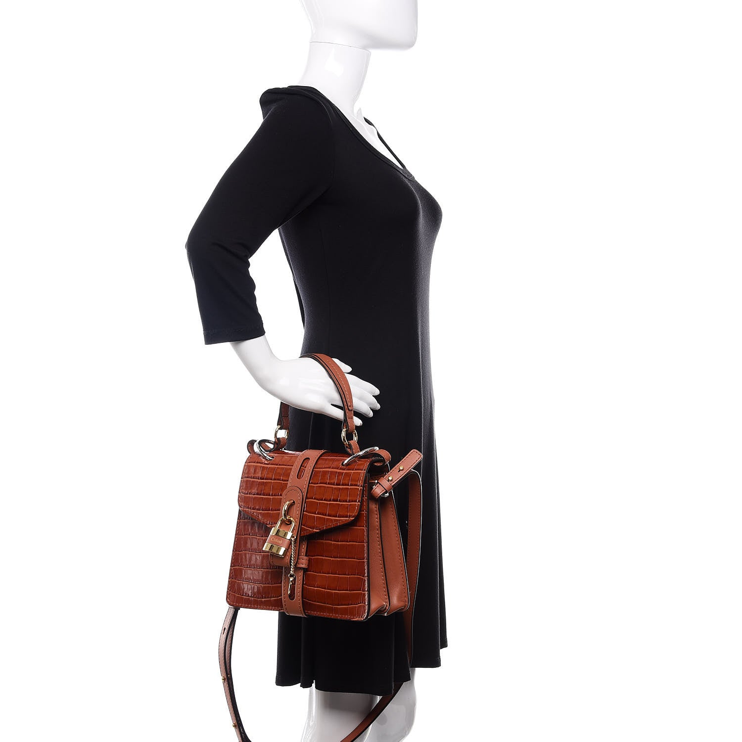 Chloe Calfskin Crocodile Embossed Small Aby Day Shoulder Bag Sepia Brown 3 of 11