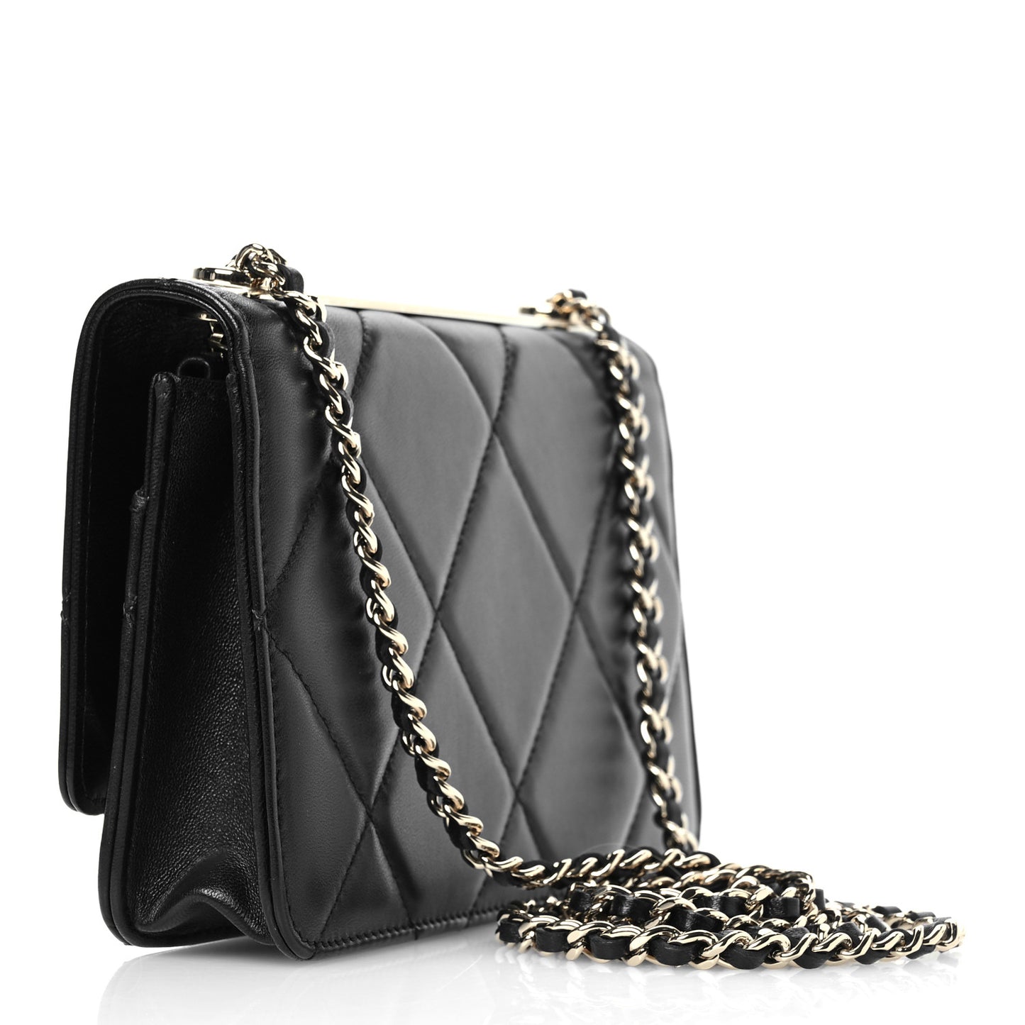 Lambskin Quilted Trendy CC Wallet On Chain WOC Black