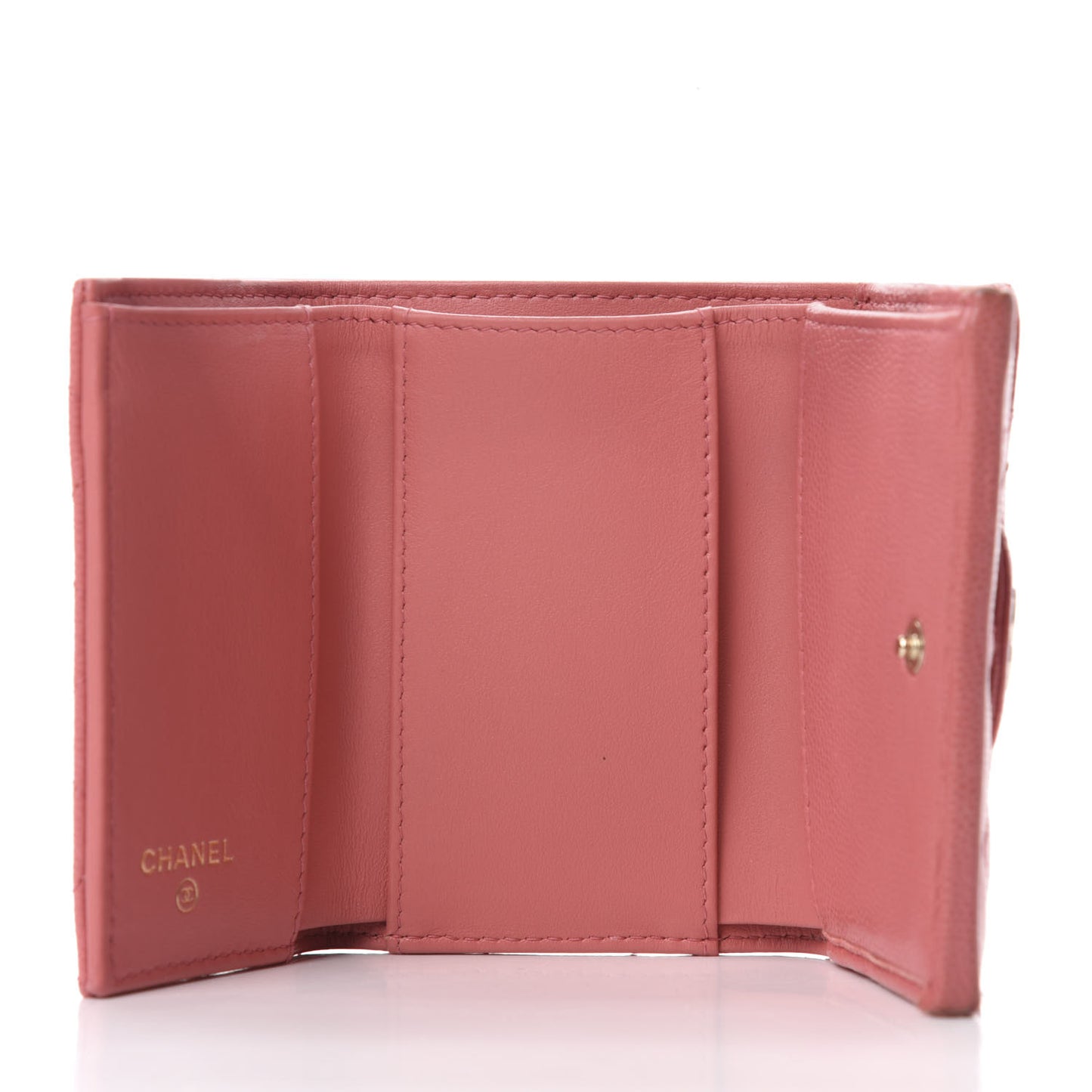 Caviar Quilted Double Flap Wallet Pink　