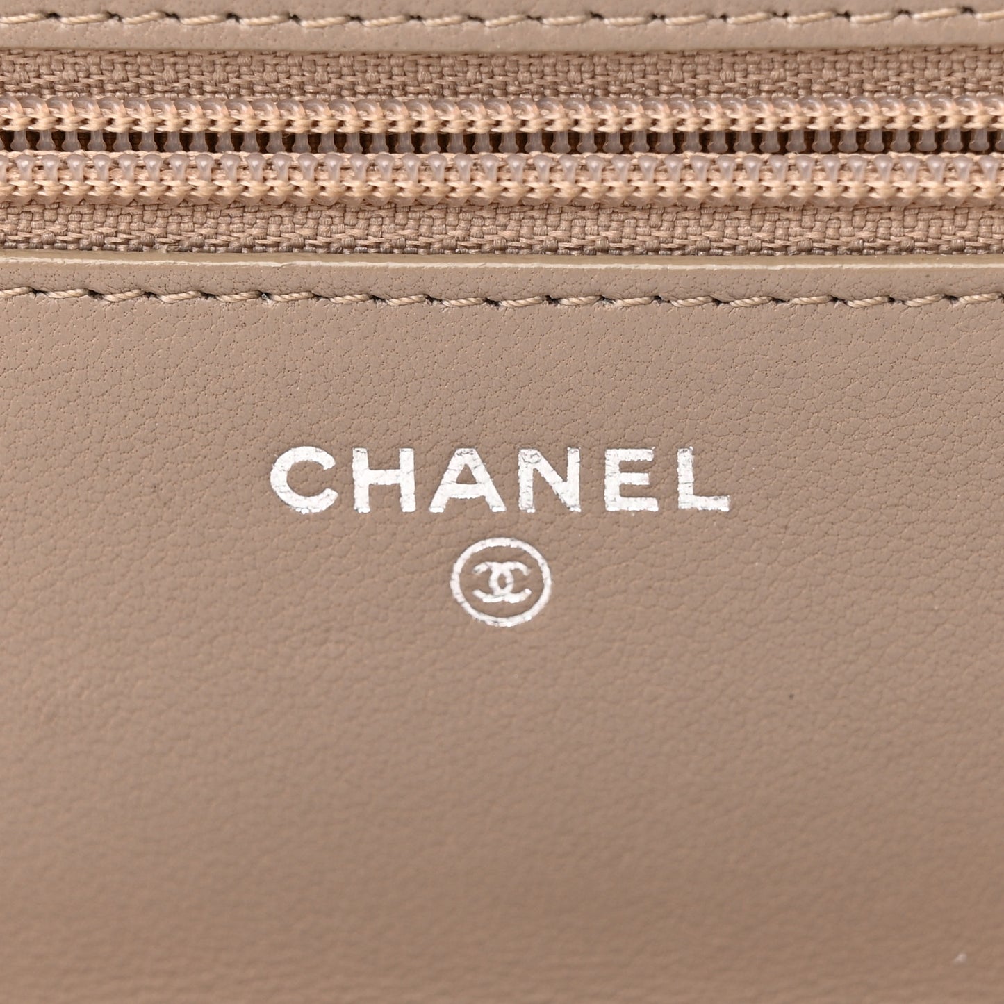 Lambskin Quilted Wallet On Chain WOC Taupe