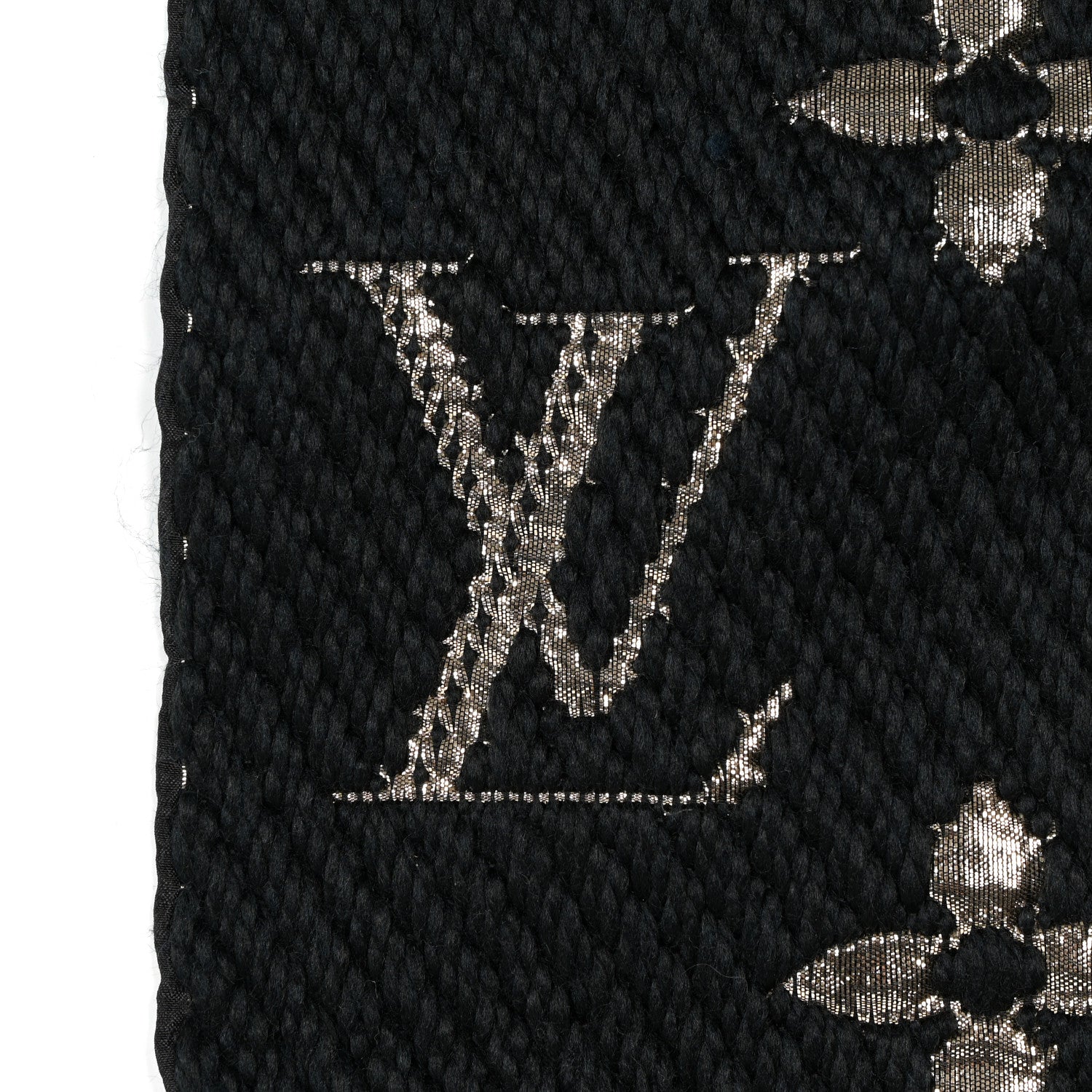 Louis Vuitton Wool Silk Logomania Shine Scarf Black 3 of 3