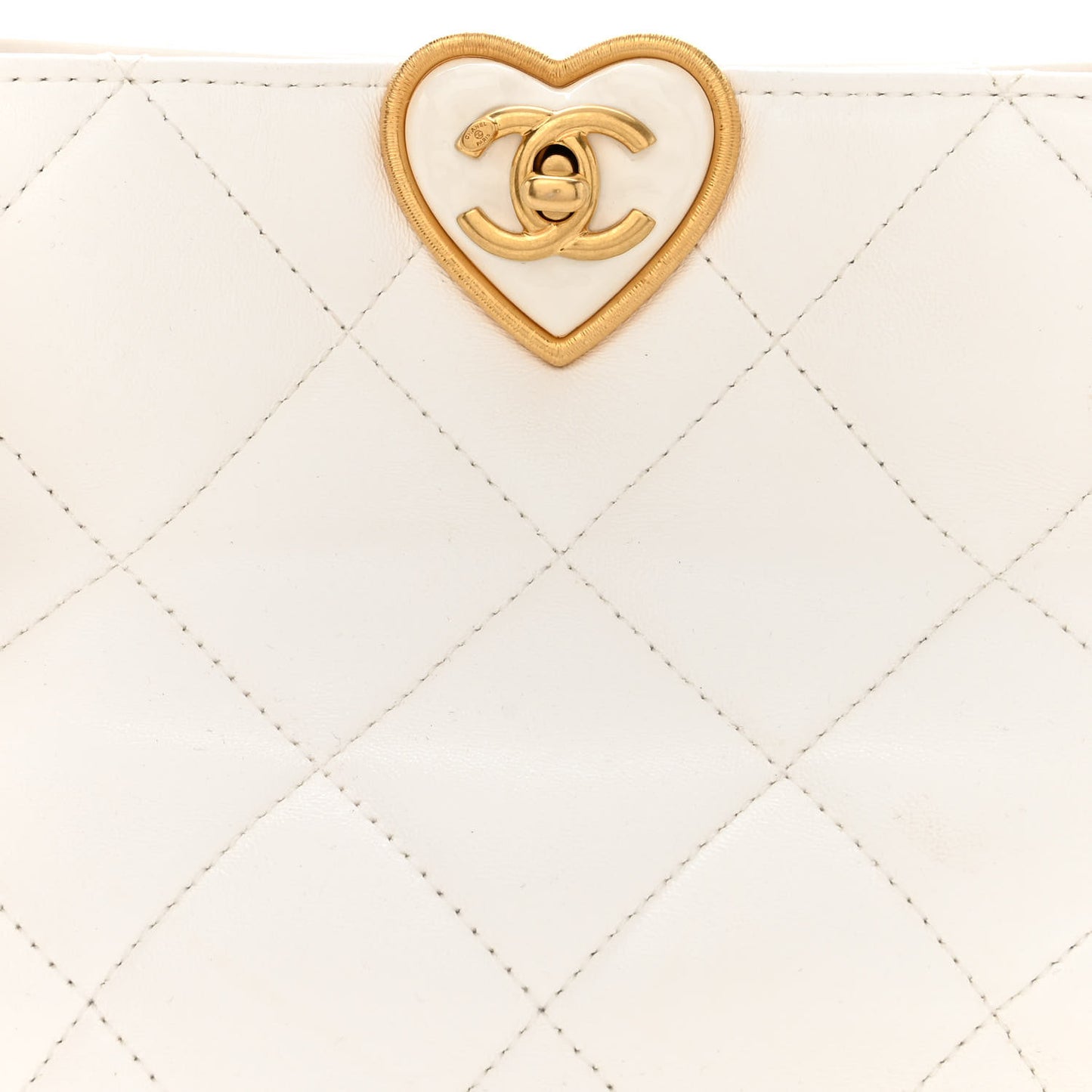 Lambskin Plexiglass Quilted Coco Love Bucket Bag White