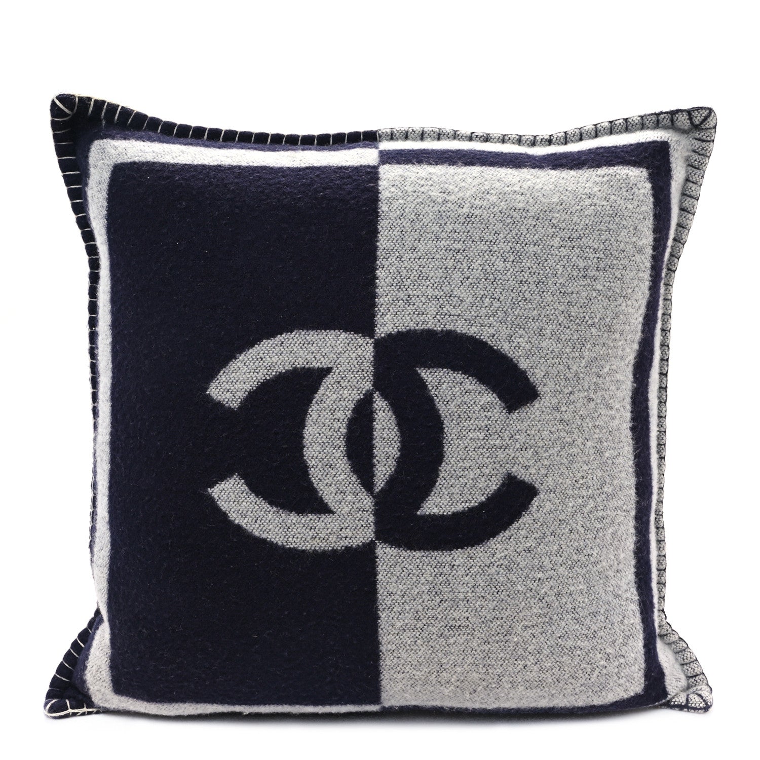 Chanel Merino Wool Cashmere CC Pillow Navy Grey 1 of 4