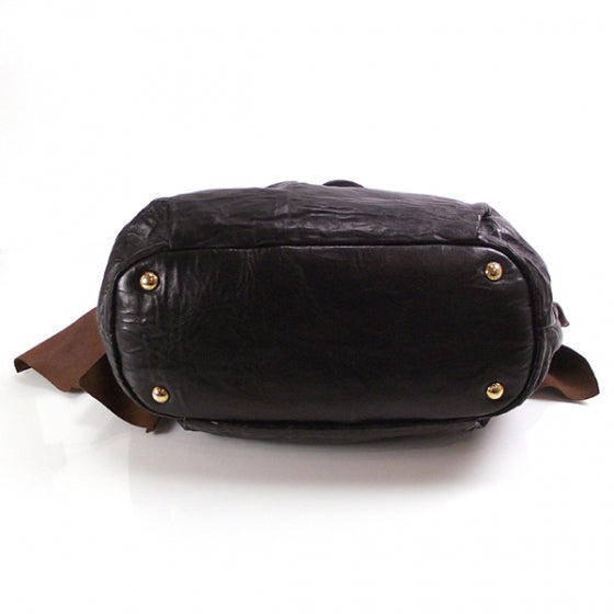 Prada Nappa Leather Gathered Bow Brown 5 of 10