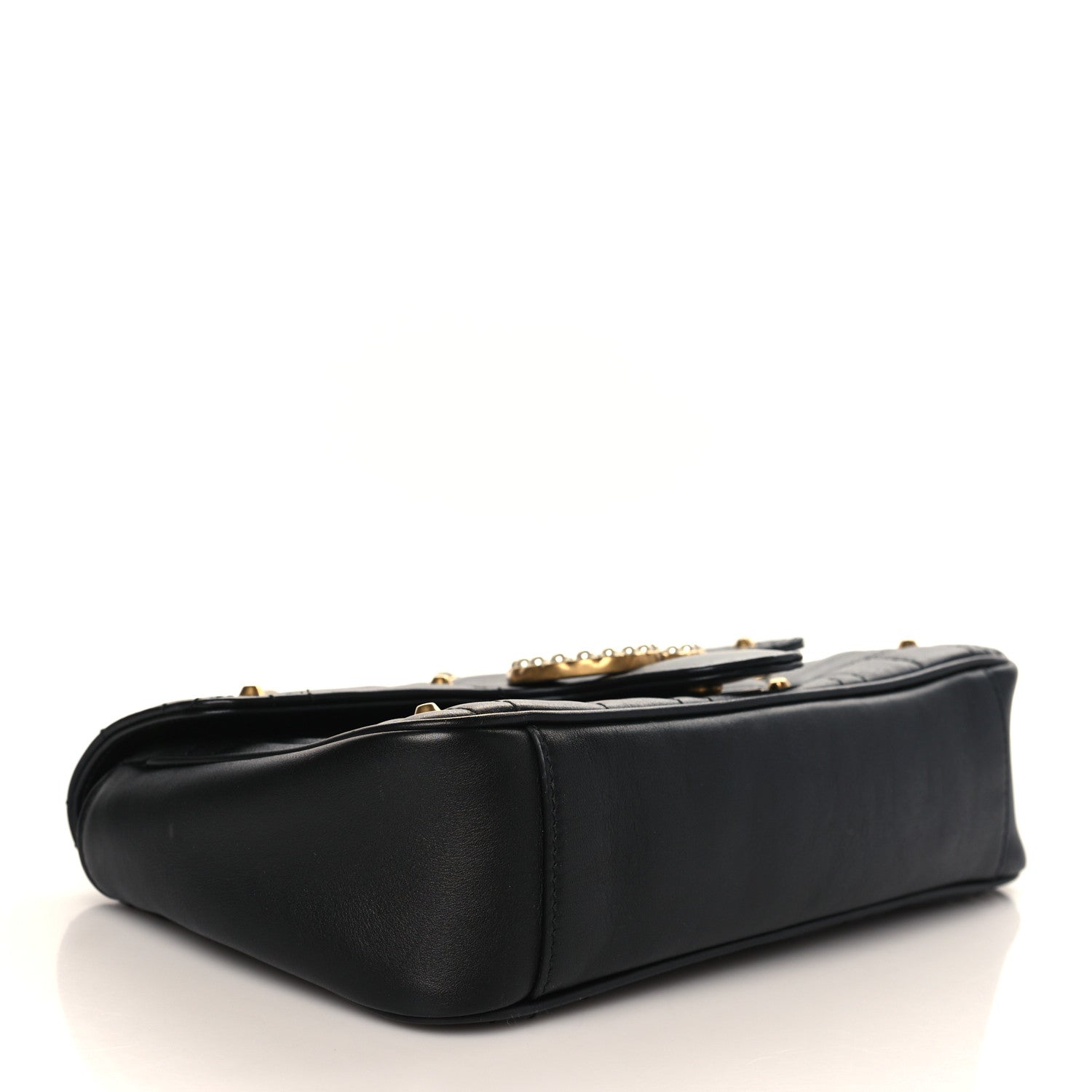 Gucci Calfskin Matelasse Studded Small Pearly GG Marmont Shoulder Bag Black 4 of 9